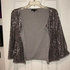 3/4 Sleeve Sequined Leopard Print Cardigan